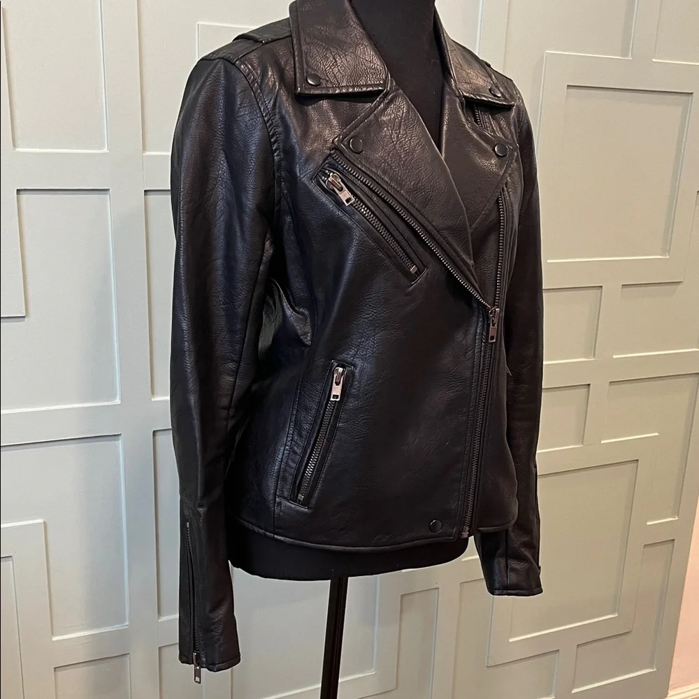 Black Leather (faux) Women's Moto Jacket - Picture 2 of 10